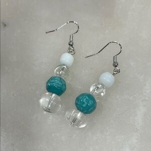 Artisan Turquoise and White Beaded Earrings